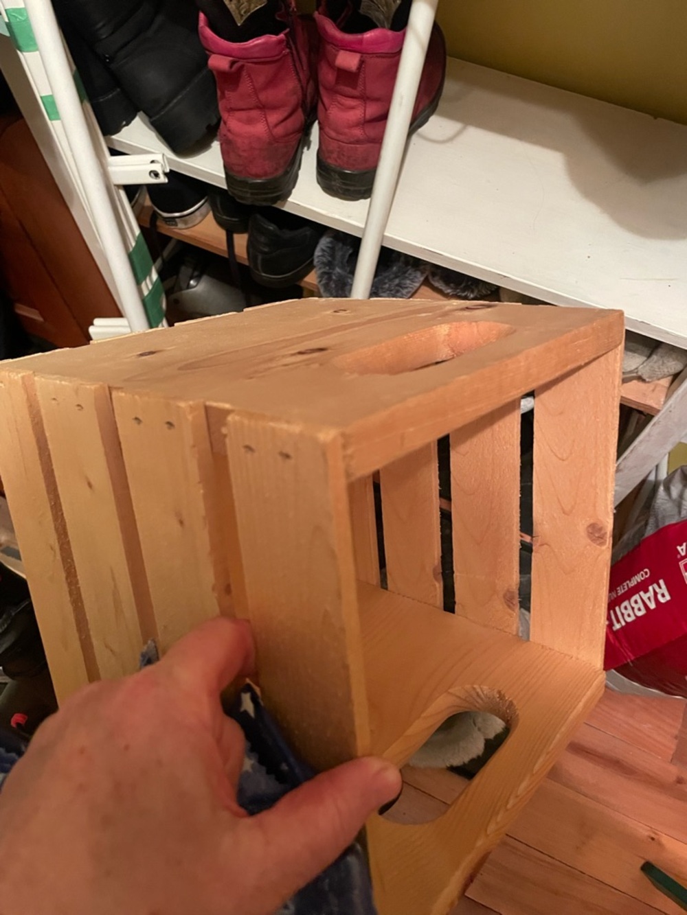 Natural Wood Crate with Carry Handle - Light Brown